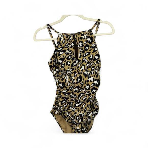 Ellen Tracy Other - Ellen Tracy High Neck Keyhole Leopard Print One Piece Swimsuit Size 8